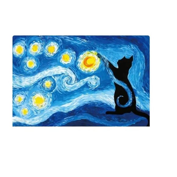 Starry Sky Kitty Canvas Art Poster - Picture 1 of 2
